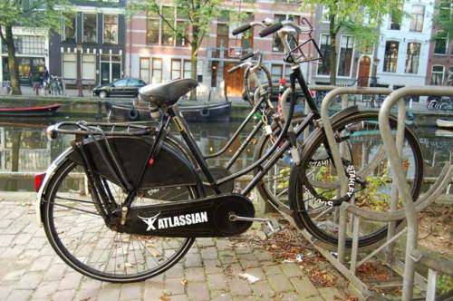 The new Limited Edition Atlassian Old Dutch bicycle seen on the canals of Amsterdam this week.